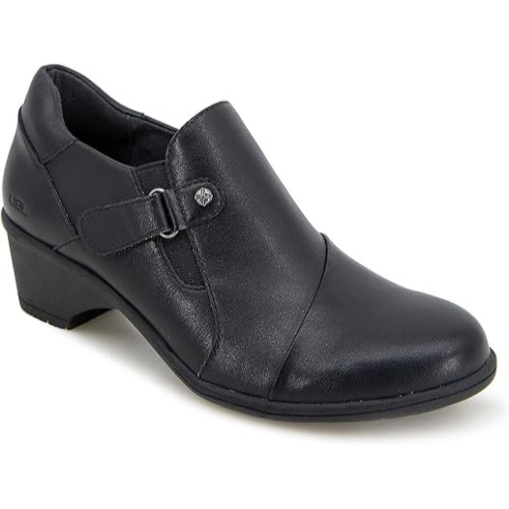 JBU Women 9 Kyley Grace Heeled Ankle Bootie Adjustable Shoe Black Faux leather
